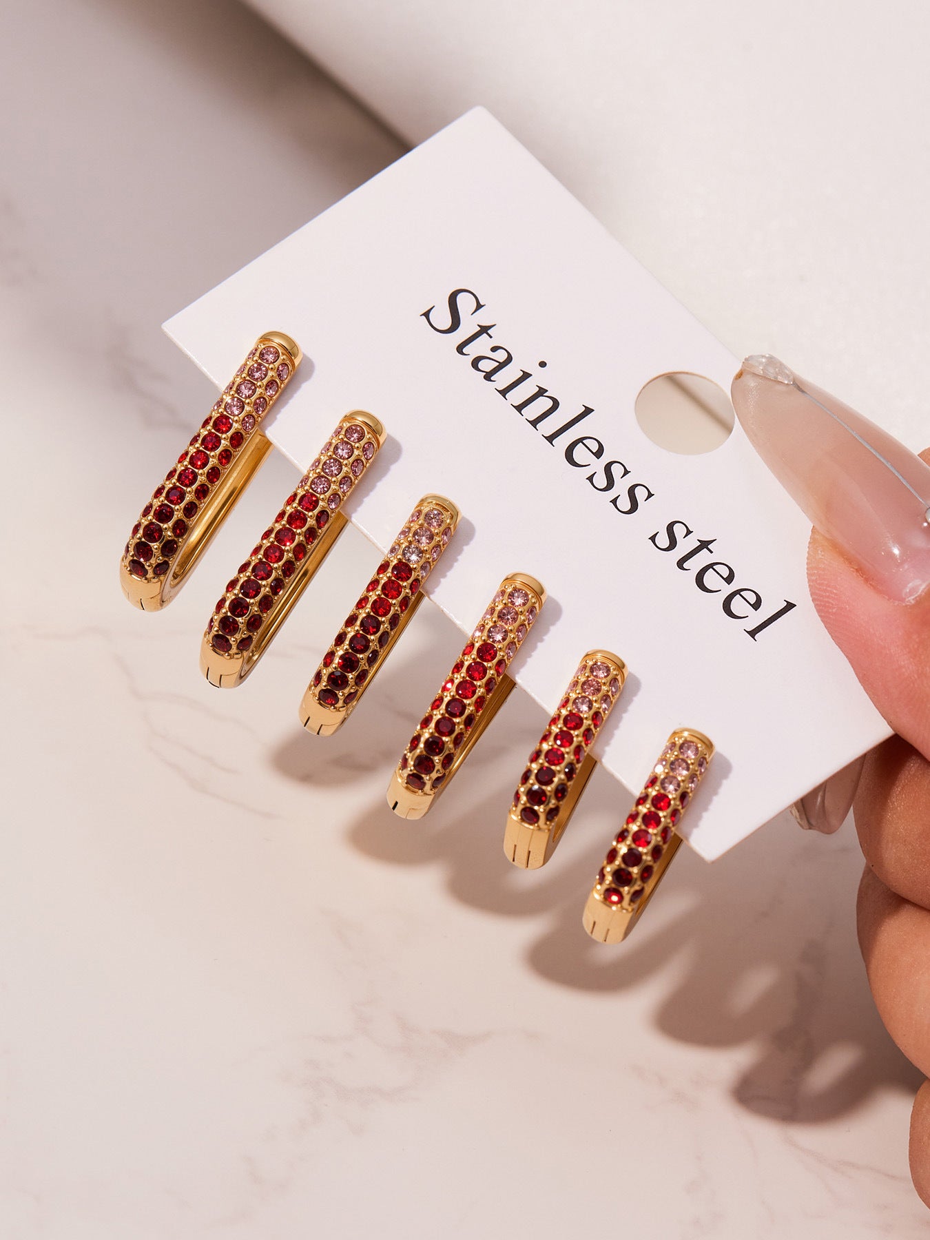 B廠【F836】跨國新款彩色5A鋯石長款U型耳扣耳圈不鏽鋼鍍18k真金不掉色
 25.11-2