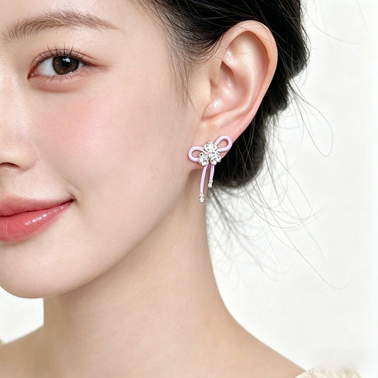 A廠【7531】原創琺瑯滴釉時尚甜美高級感淺紫色蝴蝶結耳環耳飾飾品女
 26.04-4