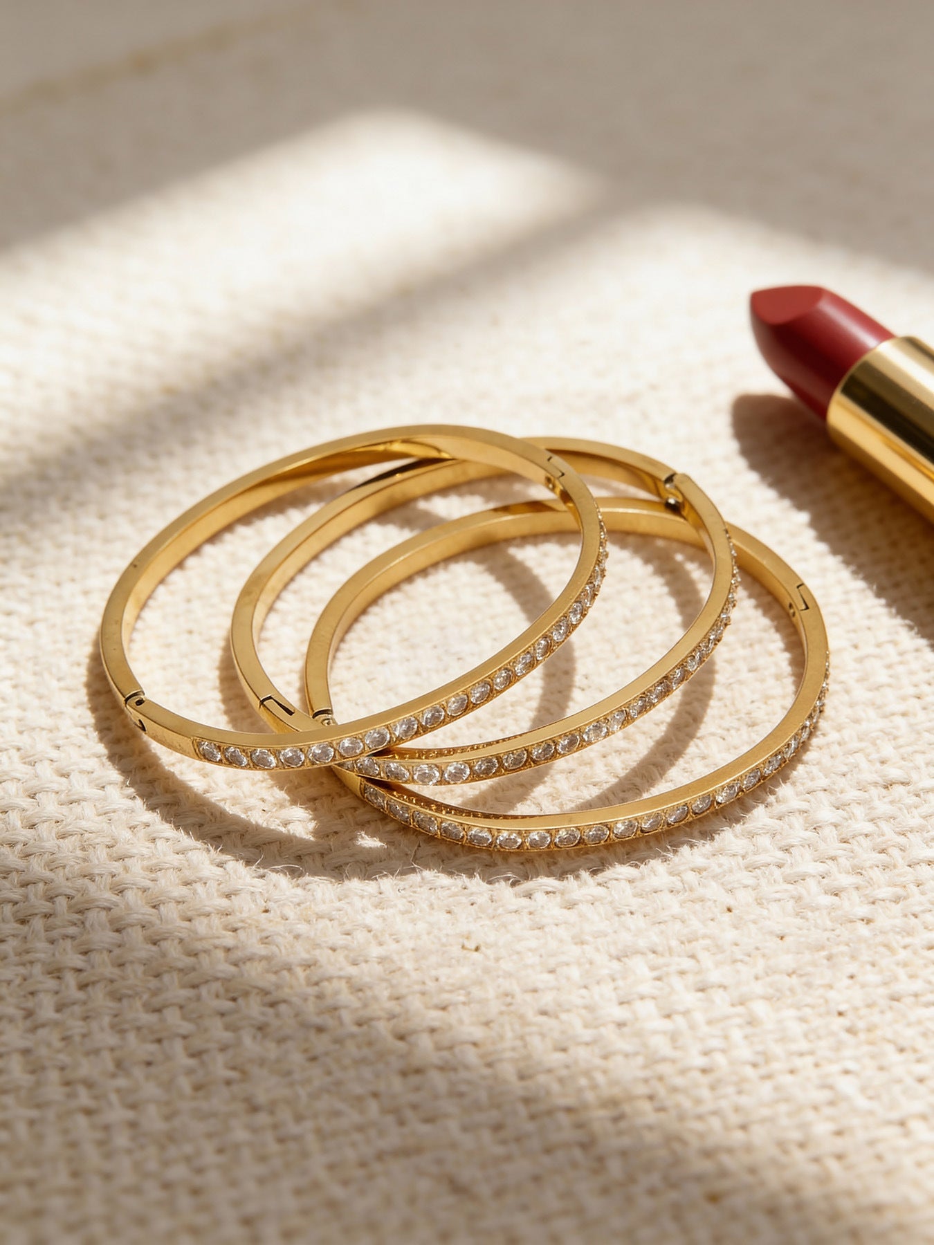 B廠【Z512】不鏽鋼單排鑽鋯石卡扣手鐲組合歐美時尚潮酷手飾鍍18k金不掉色
 25.12-2