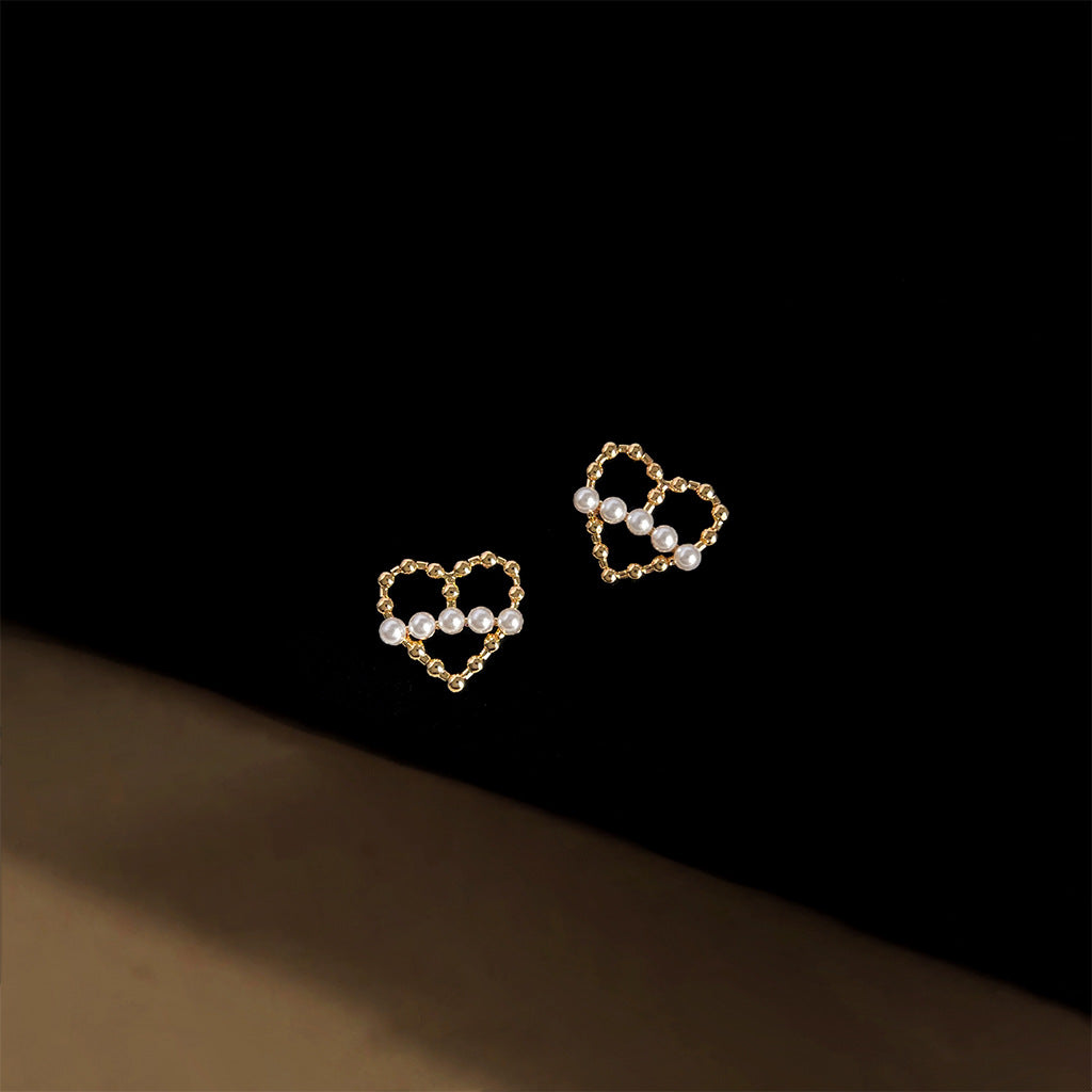 A廠【5195】鍍14K心形珍珠小耳釘耳飾
 26.10-1