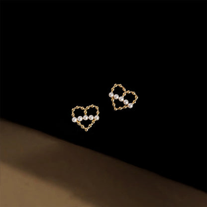 A廠【5195】鍍14K心形珍珠小耳釘耳飾
 26.10-1