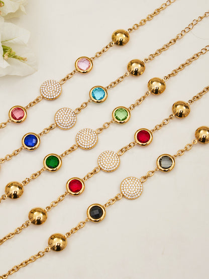 B廠【TXE508】不鏽鋼滿鑽鋯石切面包邊玻璃石手鍊耳環鍍18k真金首飾組不掉色
 25.12-1