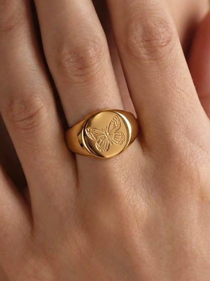 B廠【A271】不鏽鋼鍍18k真金雕刻蝴蝶牡丹花朵戒指ins風小眾輕奢設計感手環女
 26.01-1