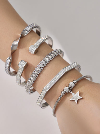 B廠【Z099】不鏽鋼超閃5A鋯石滿鑽卡扣手鐲組合歐美風輕奢時尚手飾鍍18k真金
 26.01-1