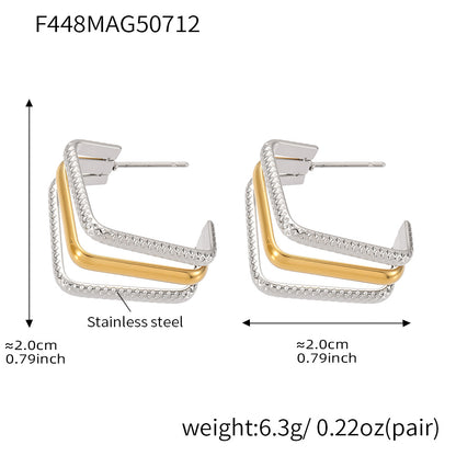 B廠【F438】不鏽鋼幾何C型三層拼色耳環時尚百搭個性氣質鍍18k真金耳飾 25.07-3