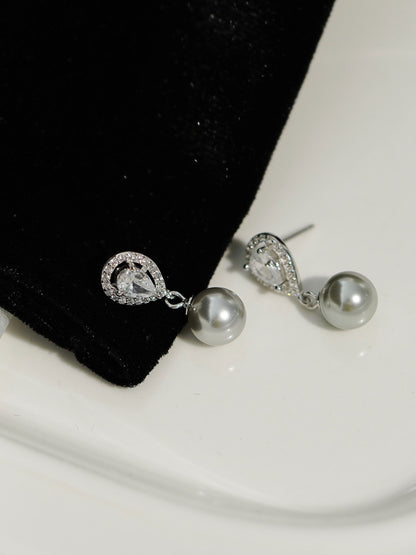E廠【DQ11519E】法式優雅S925純銀水滴閃鋯耳環女精緻輕奢正圓仿珍珠復古耳飾
 25.09-4