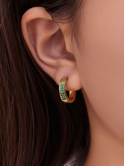 B廠【F930】ins風高品質彩色5A鋯石圓圈卡扣耳環不鏽鋼鍍18k真金耳飾女
 25.11-2