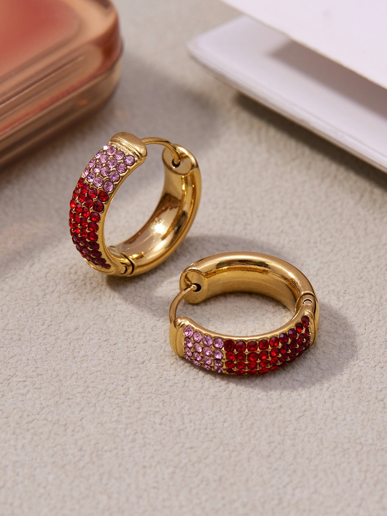 B廠【F931】彩色鋯石拼色圓圈耳環大中小尺寸耳扣不銹鋼鍍18k真金飾品
 25.11-2