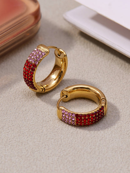 B廠【F931】彩色鋯石拼色圓圈耳環大中小尺寸耳扣不銹鋼鍍18k真金飾品
 25.11-2