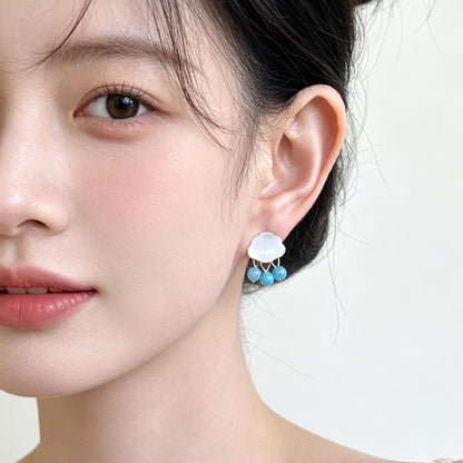 A廠【8253】 雲闕垂珠~銀色磨砂雲朵雨滴耳釘女小眾設計感耳環個性冷淡風耳飾
 26.09-4