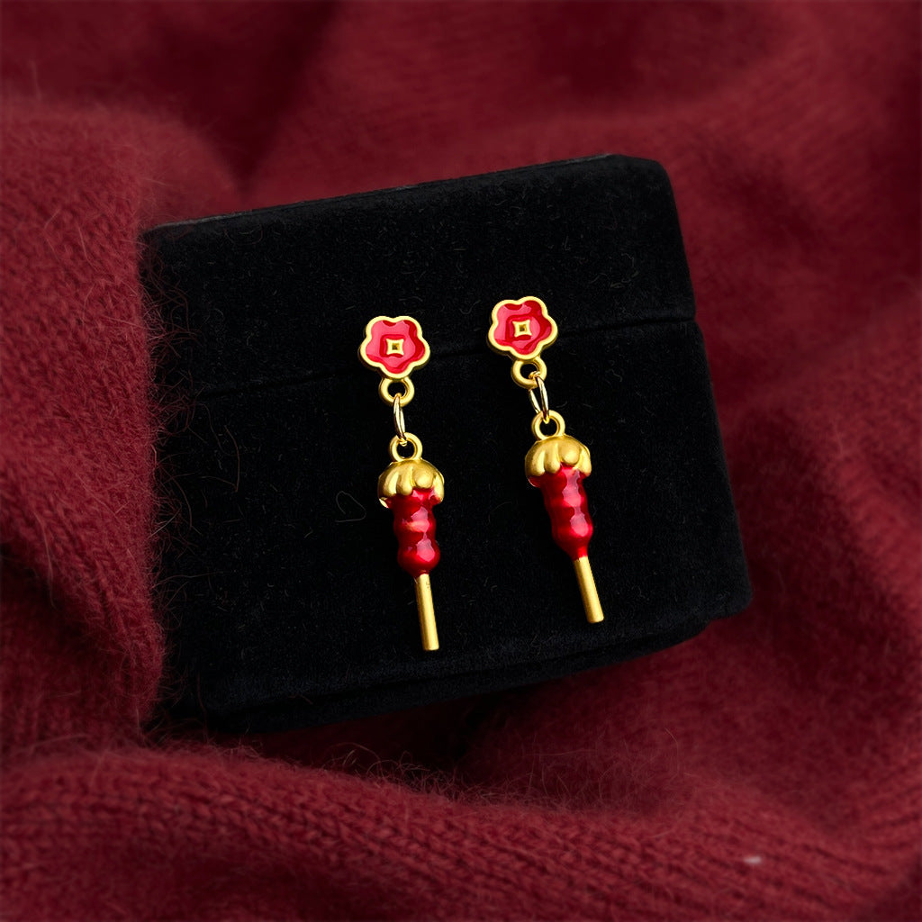 A廠【7209】時尚高級感糖葫蘆串新款耳飾琺瑯滴釉新年紅色國潮耳環
 25.12-2