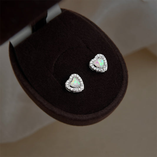 A廠 【3487】合成澳寶愛心迷你耳環甜酷風微鑲鋯石甜美小巧心形通勤銀針耳飾女
 26.03-3