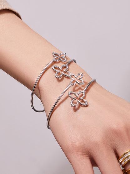 B廠【Z591】跨國個性簡約設計雙花鏤空開口手環不鏽鋼鍍18k真金時尚百搭手環
 26.03-2