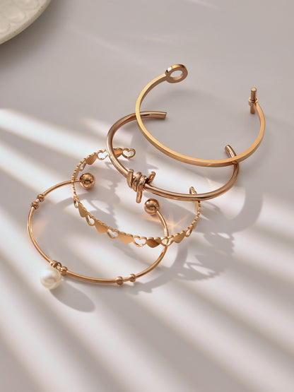 B廠【Z014】不鏽鋼心連心手鐲女簡約ins風鏤空設計幾何手環組合配件鍍18k真金
 26.01-1