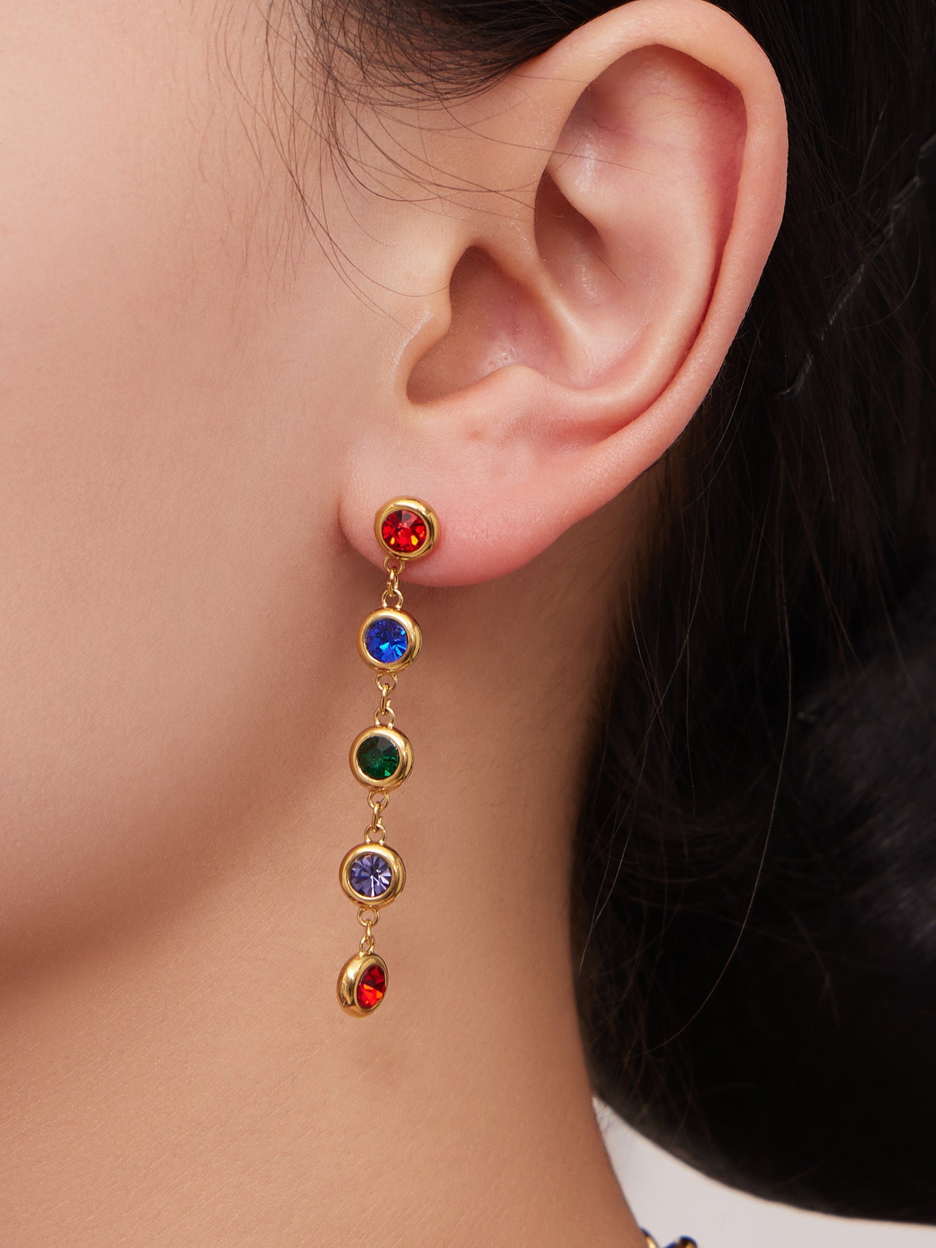 B廠【TXP552】chic奢華5A圓鋯拼接不鏽鋼手鍊項鍊精緻時尚氣質彩鑽流蘇耳環套裝
 26.03-2