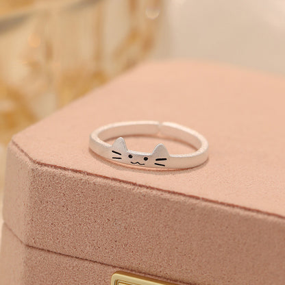 D廠【YC3836R】S999足銀可愛小狗貓咪情侶款對戒情人節禮物ins搞怪指環 25.02-2