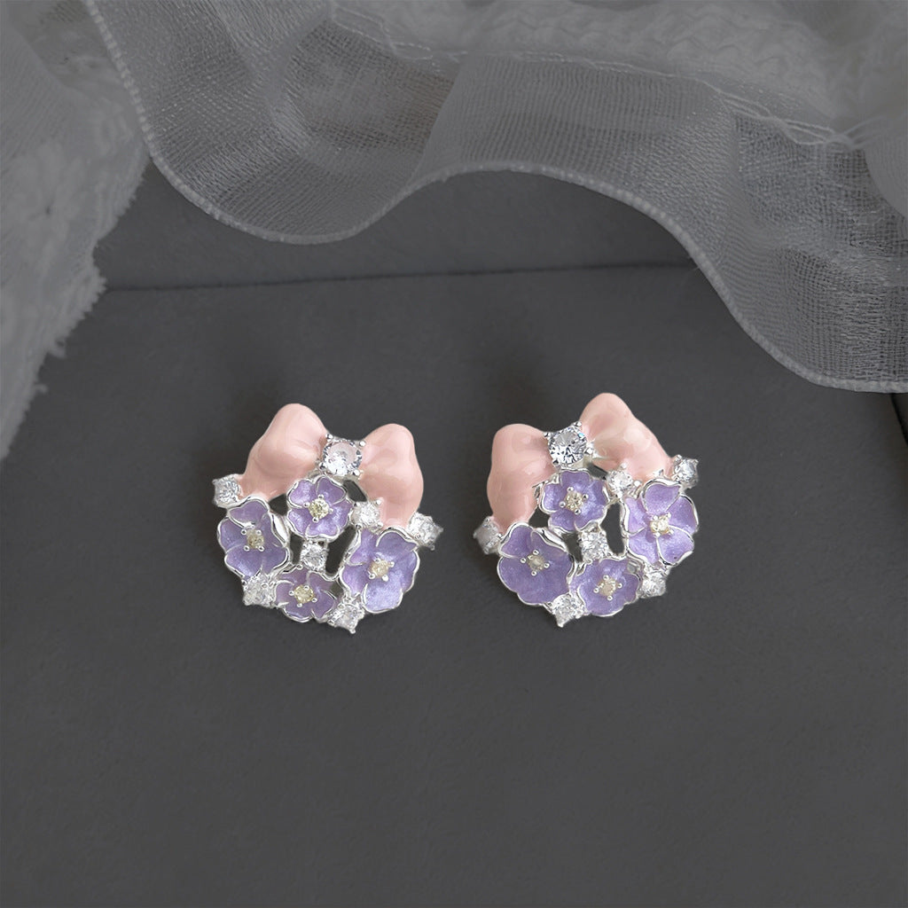 A廠【7478】原創設計琺瑯滴釉清新甜美手工彩繪蝴蝶結花朵耳飾銀針小眾耳環女
 26.04-3