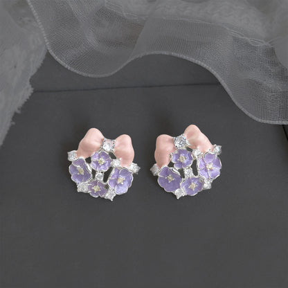 A廠【7478】原創設計琺瑯滴釉清新甜美手工彩繪蝴蝶結花朵耳飾銀針小眾耳環女
 26.04-3