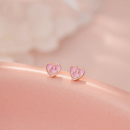 D廠【YC9611E】S999足銀愛心笑臉耳環清新甜美文藝風少女日常養耳洞耳飾 25.05-4