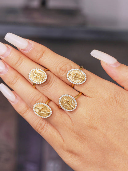 B廠【TXF325】超閃5A鋯石圓牌耶穌滿鑽設計耳環戒指組不鏽鋼18k鍍真金 25.08-2