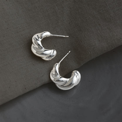 A廠【4092】個性小眾麻花耳環高級感ins風銀色系C形百搭簡約冷淡風氣質耳飾品
 26.05-1