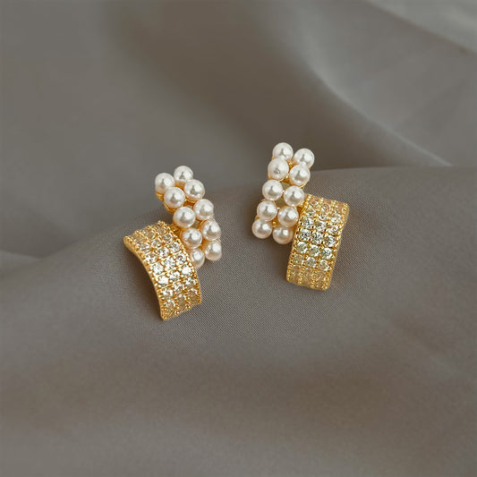 A廠 【3637】微鑲鋯石時尚通勤高級感輕奢風鍍14K幾何立體銀針耳環氣質耳環女
 26.03-3