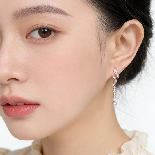 A廠【7457】時尚優雅氣質長款微鑲鋯石水滴流蘇高級感新款耳環耳環飾品女
 26.04-1