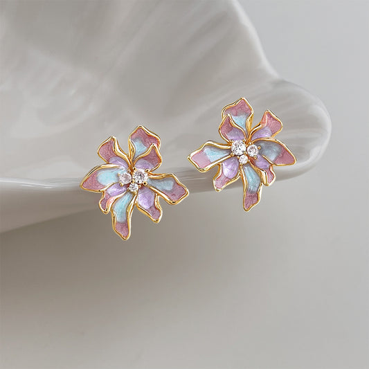 A廠【7351】春款原創設計彩色暈染清新甜美琺瑯滴釉彩繪花朵新款耳環耳環
 26.01-3