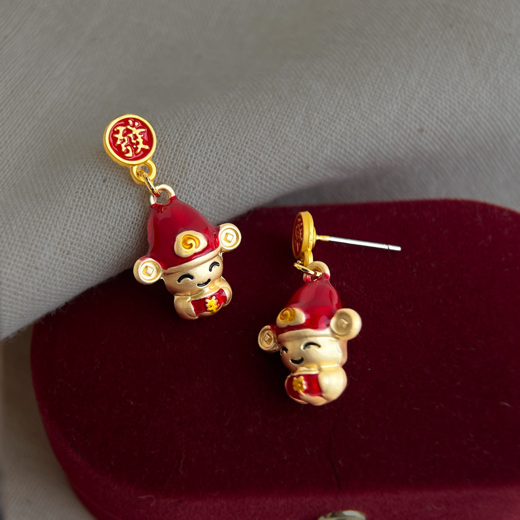 A廠【7341】接財神啦~！新年大吉琺瑯滴釉彩繪過年氛圍好寓意耳環女
 26.01-2