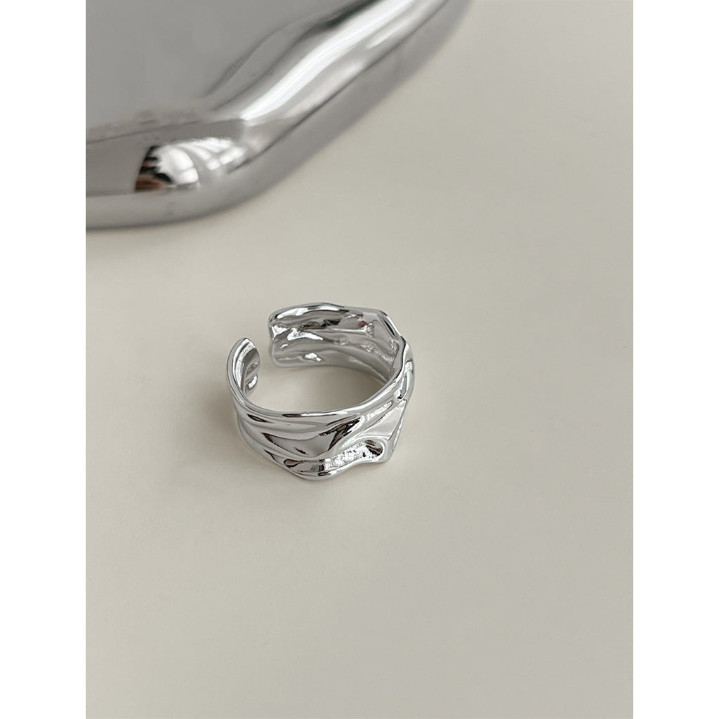 A廠【4908】莫比烏斯電鍍真白金色開口可調個性冷淡風金屬液態戒指食指戒女 25.12-4
