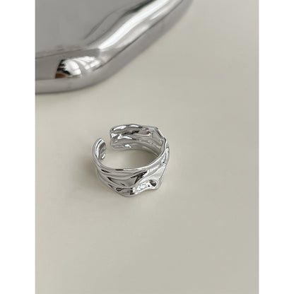 A廠【4908】莫比烏斯電鍍真白金色開口可調個性冷淡風金屬液態戒指食指戒女 25.12-4