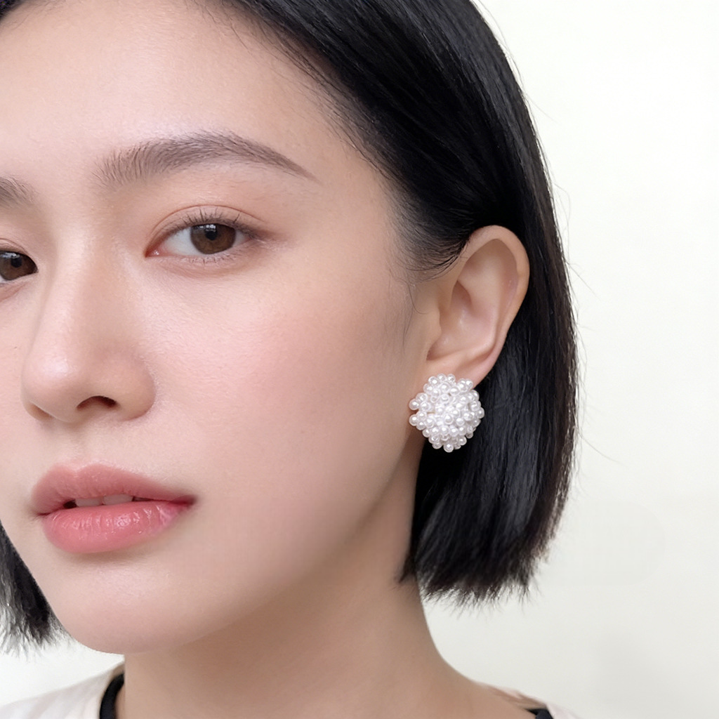 A廠 【2496】法式溫柔優雅手工花朵耳環誇張個性氣質白色串珠編織花卉耳飾銀針
 26.03-3
