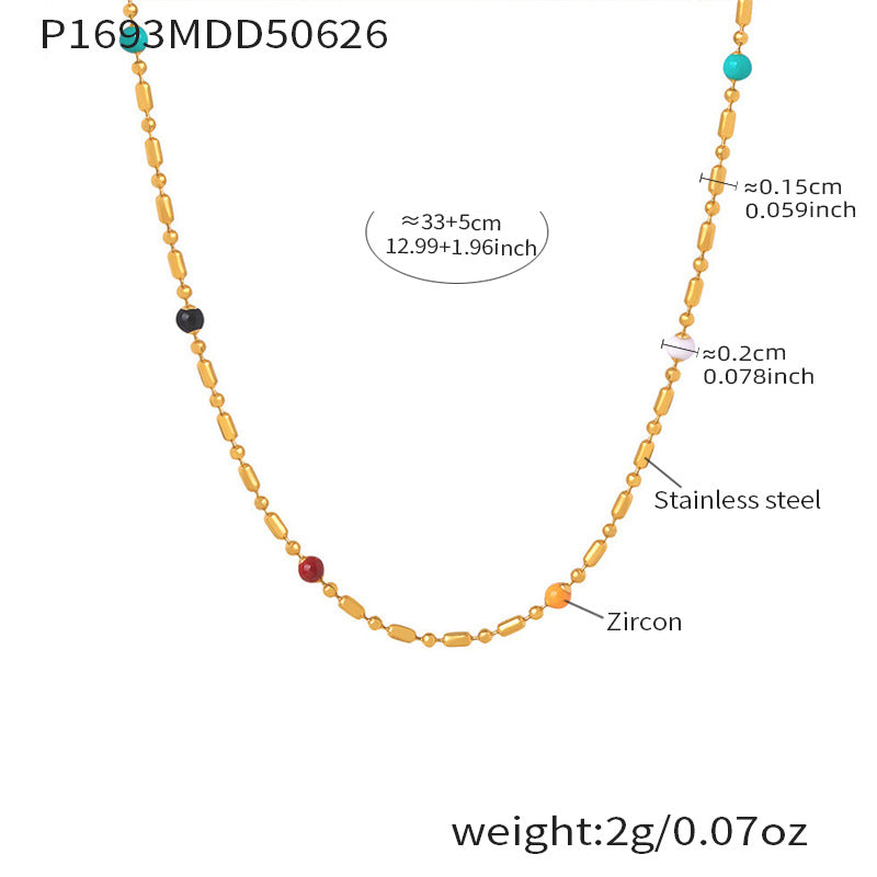 B廠【P1310】超閃5A鋯石八星芒吊墜鎖骨項鍊雙層疊戴飾品不鏽鋼18k鍍金 25.07-1