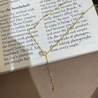 E廠【DQ0807N】S925純銀韓系精緻水滴Y型項鍊女高級感水滴形閃鑽流蘇鎖骨鏈  25.07-1