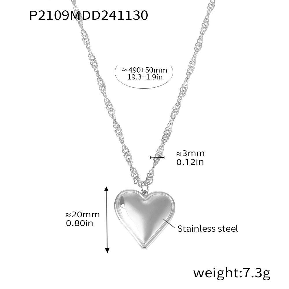 B廠【P2109】不鏽鋼水波紋刀片鏈條愛心雙層鎖骨項鍊飾品鍍18K金PVD保色 24.12-1