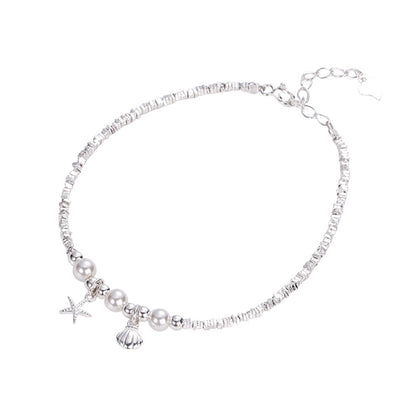 E廠【DQ0374S】925純銀小眾精緻海星貝殼碎銀子手鍊女輕奢ins仿珍珠百搭手飾
 25.08-5