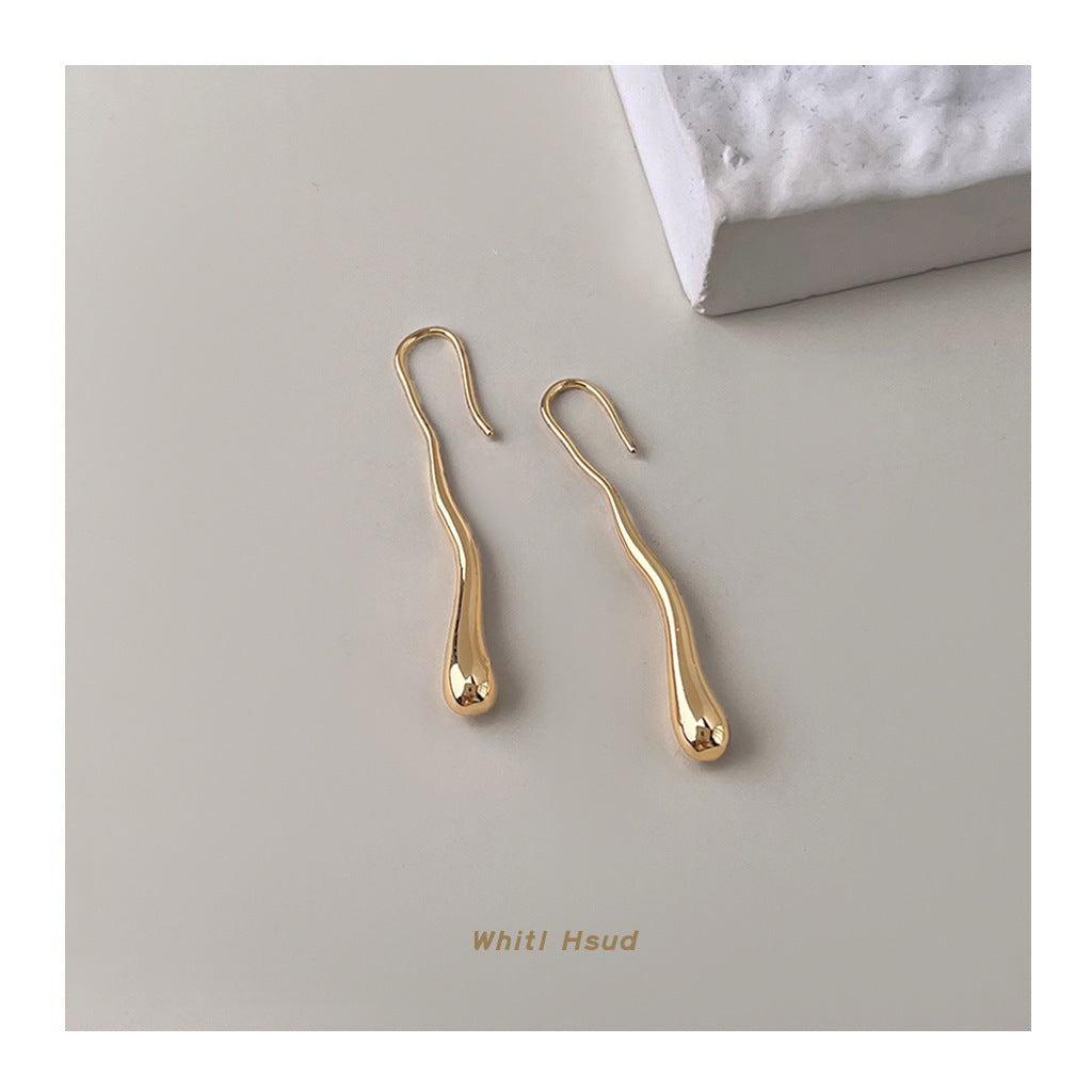 C廠【6919】時尚高級感電鍍14K簡約通勤輕奢風異形不規則長水滴耳飾 耳環女
 25.10-4