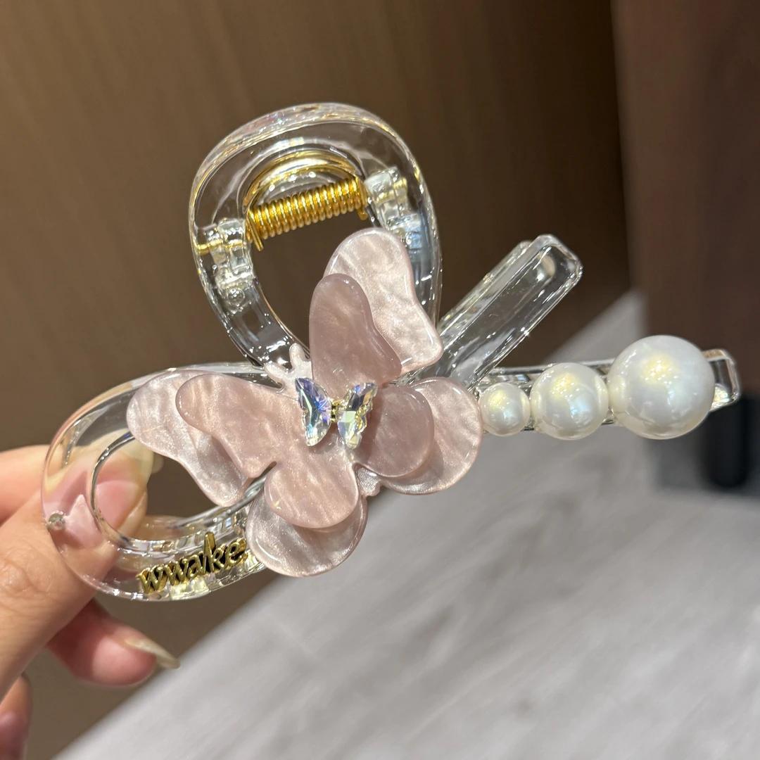 C廠【X604】韓國簡約氣質珍珠蝴蝶抓夾女甜美氛圍感後腦勺盤髮鯊魚夾髮抓頭飾
 26.07-4「C廠-單筆結帳需滿，NT$500出貨(不含運費)」