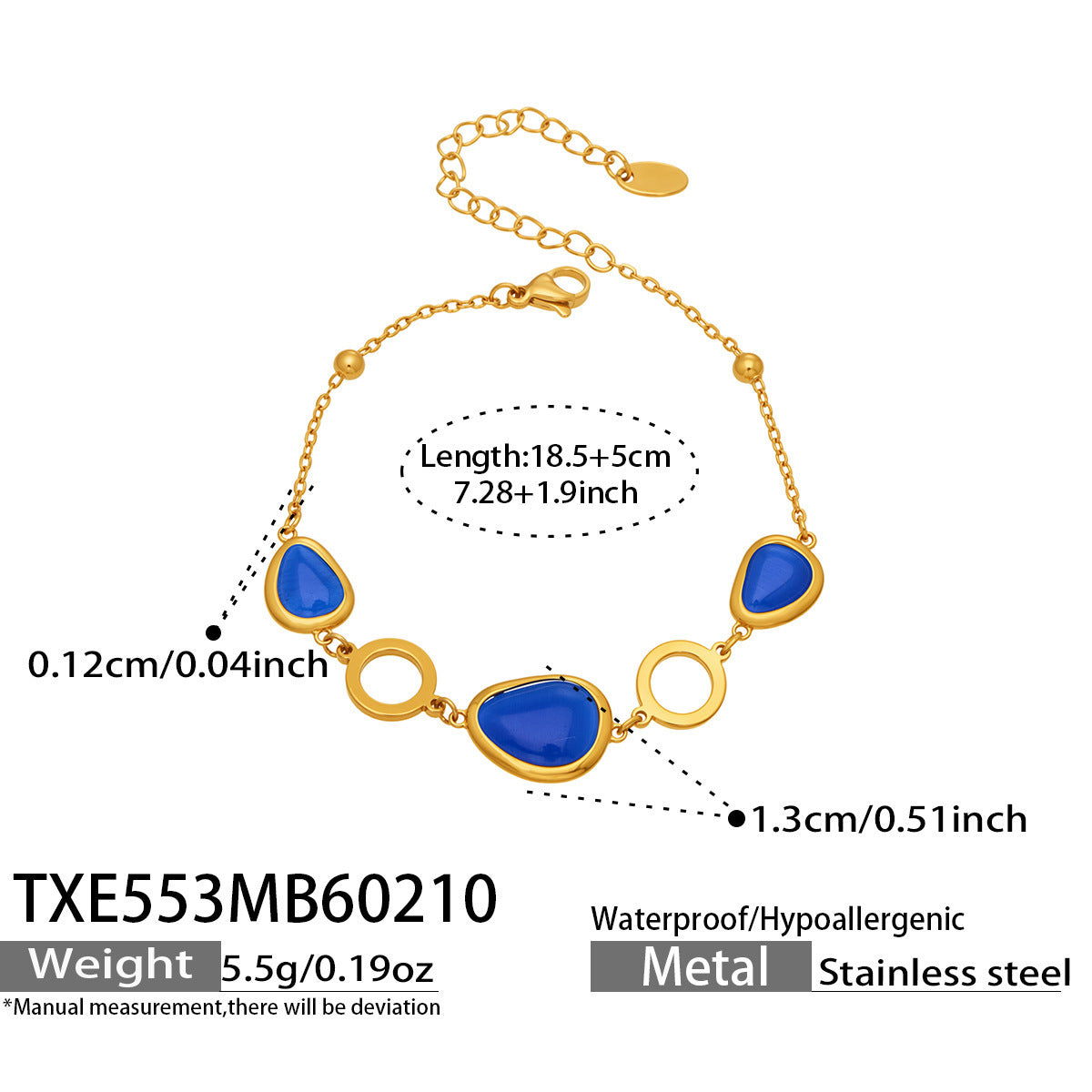 B廠【TXP553】歐美輕奢橢圓貓眼石項鍊手鍊耳環不鏽鋼鍍18k金首飾套裝
 26.10-4