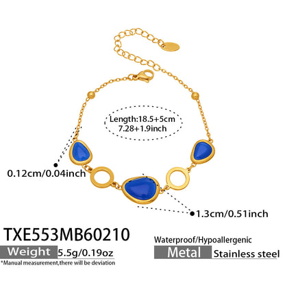 B廠【TXP553】歐美輕奢橢圓貓眼石項鍊手鍊耳環不鏽鋼鍍18k金首飾套裝
 26.10-4