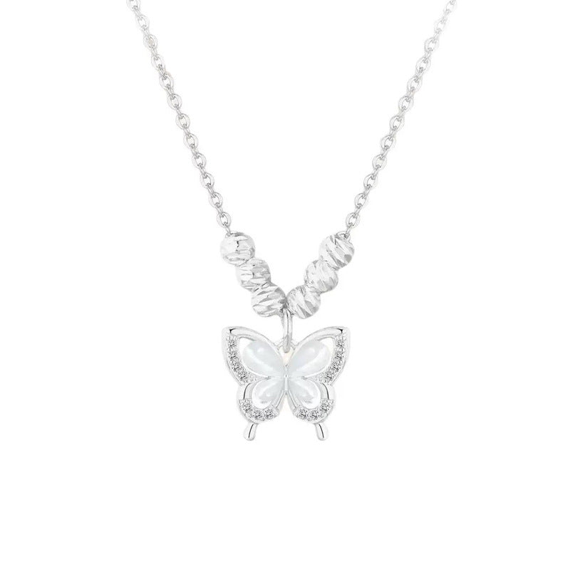 F廠【DQ0032N】S925純銀小眾精緻蝴蝶項鍊女輕奢高級感仿貓眼石清冷感鎖骨鏈
 25.10-4