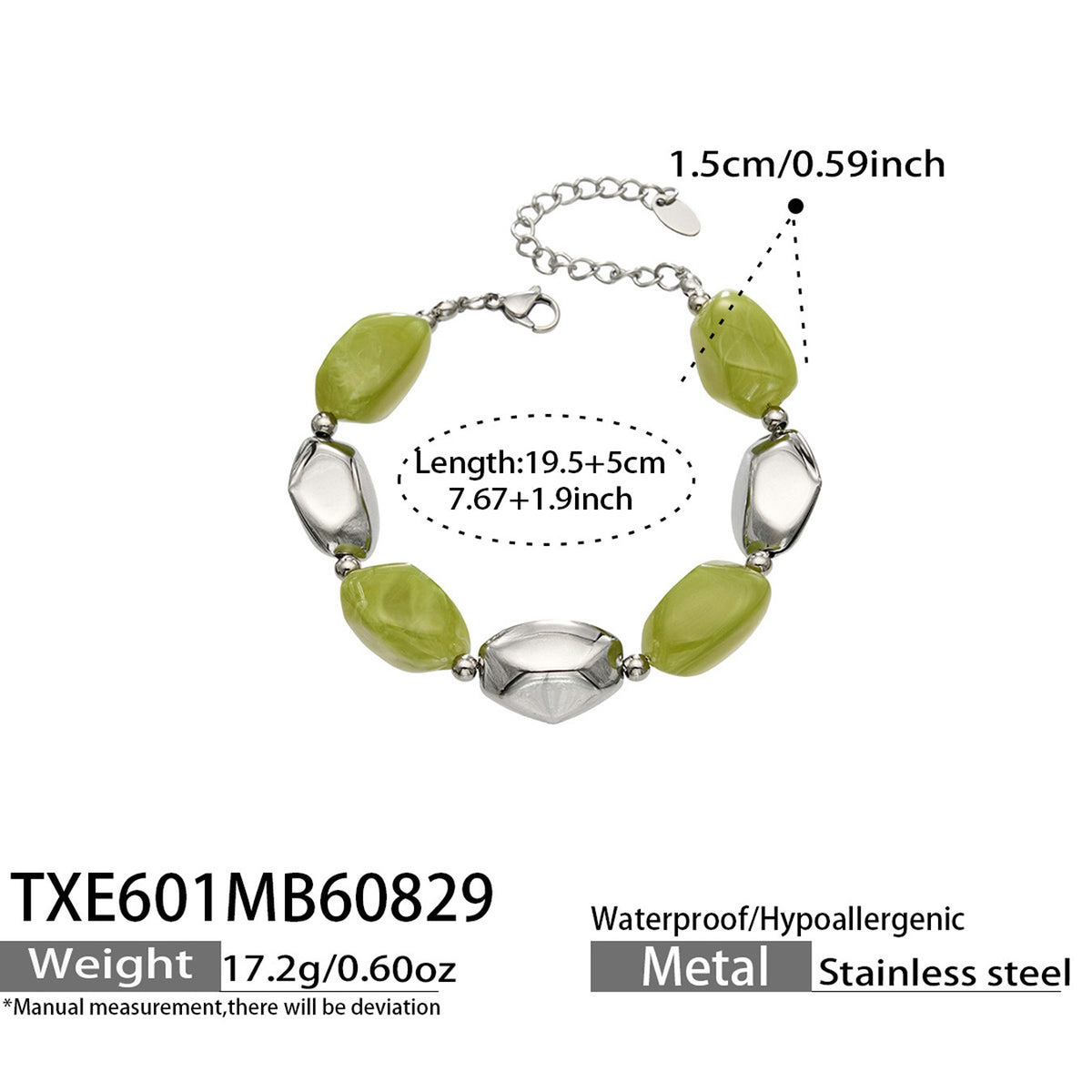 B廠【TXP601】歐美高級感小眾不鏽鋼鍍18k金樹脂橢圓串珠項鍊手鍊飾品首飾套裝
 26.09-1