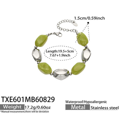 B廠【TXP601】歐美高級感小眾不鏽鋼鍍18k金樹脂橢圓串珠項鍊手鍊飾品首飾套裝
 26.09-1