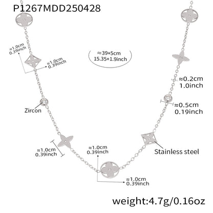 B廠【P1267】新款5A鋯石四葉花帶鑽鎖骨項鍊不鏽鋼材質鍍18k金保色飾品 25.05-2