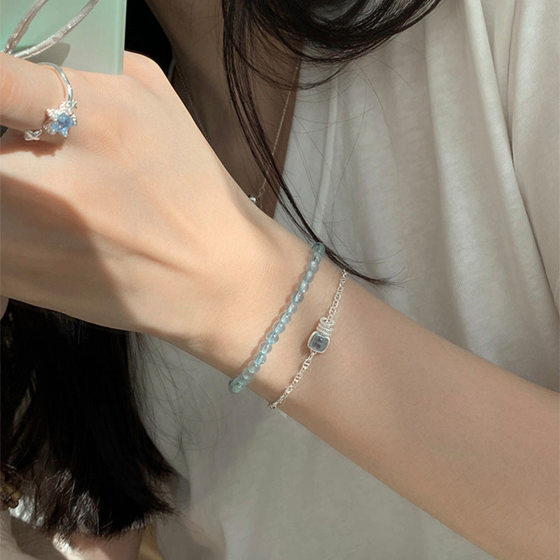 F廠【DQ0019S】ins小眾設計海藍寶方塊豬鼻子手鍊女S925純銀精緻高級感手飾
 25.09-1