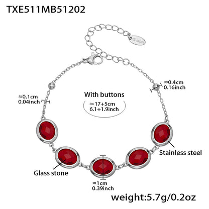 B廠【TXP511】不鏽鋼幾何橢圓切面玻璃石包邊項鍊手鍊耳環組鍍18k金跨國首飾
 25.12-2
