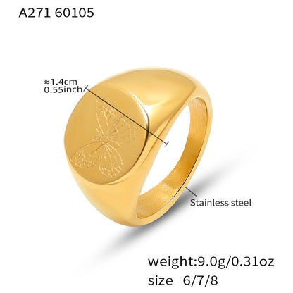 B廠【A271】不鏽鋼鍍18k真金雕刻蝴蝶牡丹花朵戒指ins風小眾輕奢設計感手環女
 26.01-1