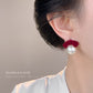 A廠【7134】冬天款文藝復古酒紅植絨溫暖新款銀針蝴蝶結珍珠耳環氣質耳飾
 25.11-3