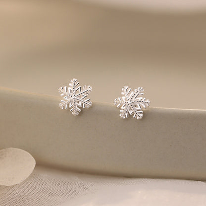 D廠【YC2075E】S999足銀雪花耳環冬季爆款簡約高級感氣質精緻養耳洞耳飾 25.01-2