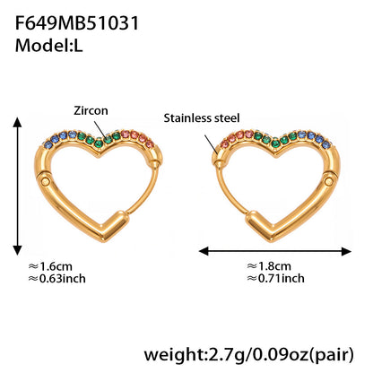 B廠【F649】跨境新款愛心彩色鋯石耳環耳環不鏽鋼鍍18k金時尚百搭耳飾
 25.11-1